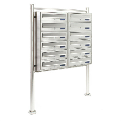 Bloc 12 boites aux lettres pied support 2x6 compartiments superposés acier inoxydable 16_0000026