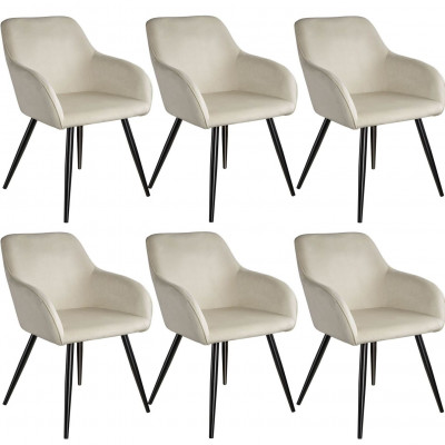 Lot de 6 chaises pieds noir siège de salon cuisine salle à manger design élégant velours beige08_0000020