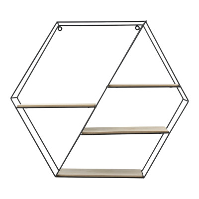 Étagère murale en forme alvéole d'abeilles 62 x 12 x 53 cm métal bois et noir 03_0001778