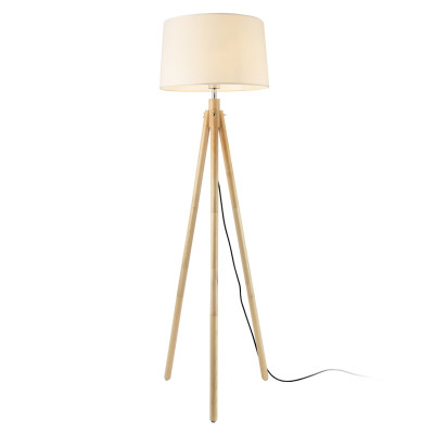 Lampadaire lampe à pied avec abat-jour bois métal tissu effet bois et blanc 153 cm 03_0002432