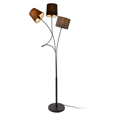 Lampadaire lampe sur pied avec 3 douilles métal et tissu 146 cm 3 abat jour marron noir gris armature noir 03_0002452