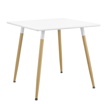 Table de salle à manger cuisine bureau carré MDF 80 x 80 cm blanc mat et hêtre 03_0004123