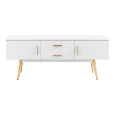 Meuble tv design support télé banc pieds en bois 140 cm blanc 03_0005867