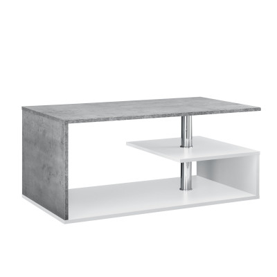 Table basse salon avec étagère rangement en MDF 90 cm blanc et béton 03_0004156