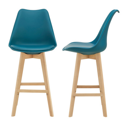Lot de 2 tabourets de bar siège rembourré plastique synthétique hêtre 105 cm turquoise 03_0002783