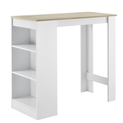 Table de bar haute avec rangement table bistro 110 cm blanc et chêne 03_0006188