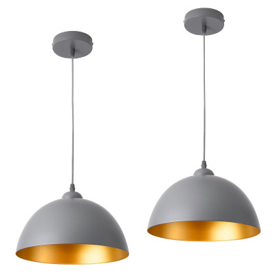 Lot de 2 lampes à suspension hauteur réglable métal diamètre 30 cm gris doré 03_0005762