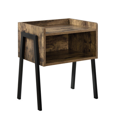 Table de chevet de nuit table commode pieds en métal 52 cm effet bois et noir 03_0003146