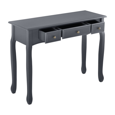 Table console d entrée de salon avec 3 tiroirs MDF pieds en pin 100cm gris foncé 03_0004178