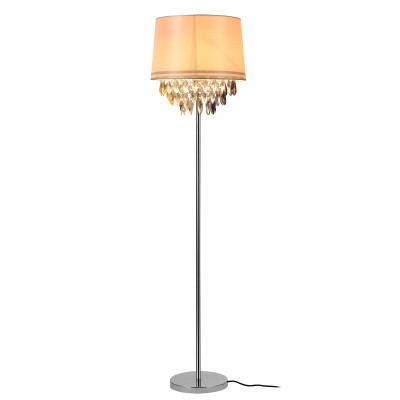 Lampadaire lampe sur pied métal poli tissu chrome 161 cm blanc 03_0002457
