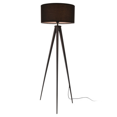 Lampadaire lampe à pied avec abat-jour tripode métal et tissu 153 cm noir 03_0002434