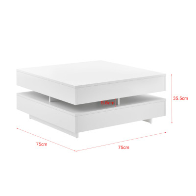 Table basse de salon avec 4 compartiments de rangement stockage 75 x 75 cm 15 mm blanc brillant 03 0006141