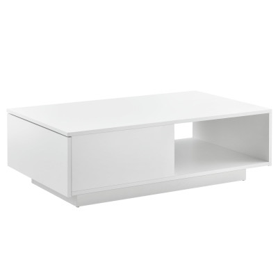 Table basse de salon avec tiroir et compartiment de rangement 95 x 55 cm 15 mm blanc brillant 03_0006143