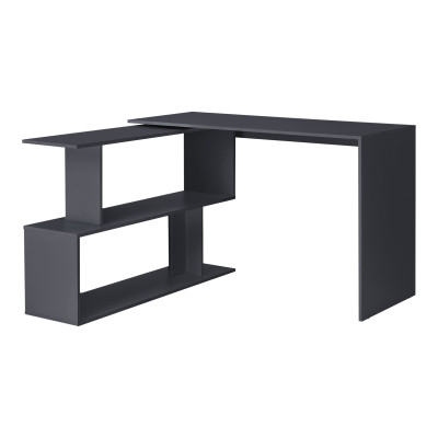 Bureau gigogne design avec partie étagère bureau de coin extension panneau de particules mélaminé 77 x 120 x 50 cm gris foncé 03_0004708