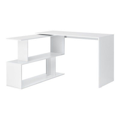 Bureau gigogne design avec partie étagère bureau de coin extension panneau de particules mélaminé 77 x 120 x 50 cm blanc 03_0004707