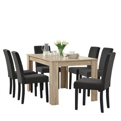 Table de salle à manger (chêne cérusé) + 6 chaise de salle à manger en gris foncé - 140x90cm 03_0004239