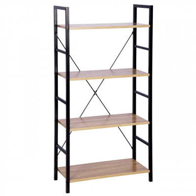 Étagère stand avec étagère en métal & bois chêne noir clair 19_0000440