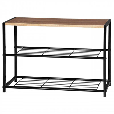 Meuble à chaussures en bois bancs à chaussures en métal pour couloir 63 cm noir 19_0000619
