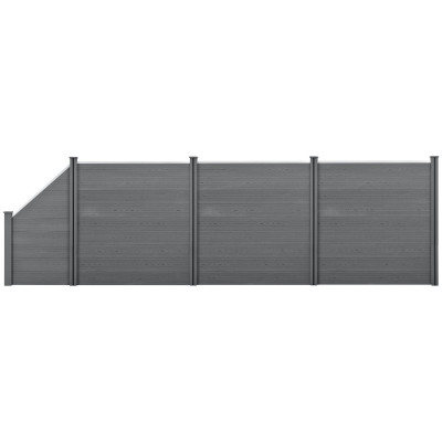 Clôture brise vue brise vent bois composite (WPC) quadratique et oblique 183 x 625 cm gris 03_0001460
