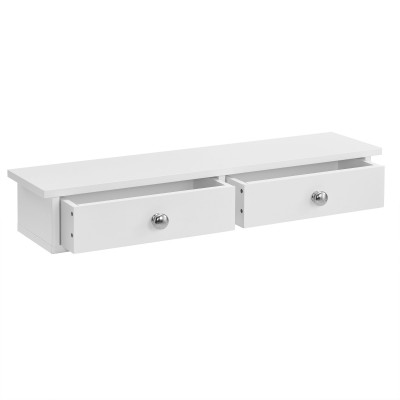 Étagère murale avec 2 tiroirs meuble de rangement armoire à clés porte-clés MDF laqué blanc 10 x 60 x 15 cm 03_0001709