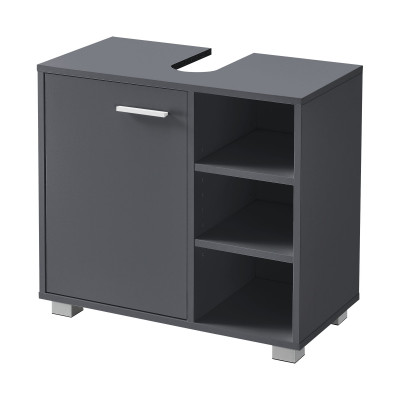 Meuble sous lavabo design meuble de rangement pour salle de bain sous vasque avec 3 étagères panneau de particules mélaminé 56 x 60 x 31 cm gris 03_0005858
