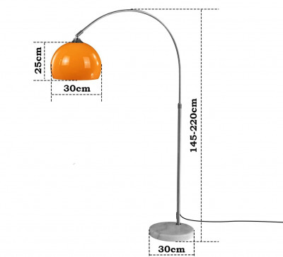 Lampadaire à arc réglable en hauteur led e27 60 watts base en marbre rétro vintage lampe arceau lampe courbée sur pied hauteur 220 cm orange 01_0000063