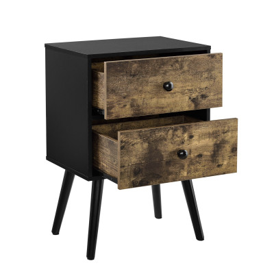 Petite table avec 2 tiroirs de chevet de nuit commode armature de table et tiroirs pieds en pin effet bois 60 cm noir 03_0003140