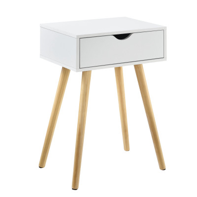 Table de nuit chevet avec tiroir commode meuble de rangement pieds de table en pin 60 cm blanc 03_0003141