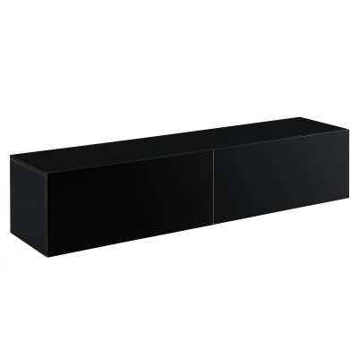 Étagère murale design meuble support TV avec 2 Tiroirs 140 cm noir brillant 03_0005192