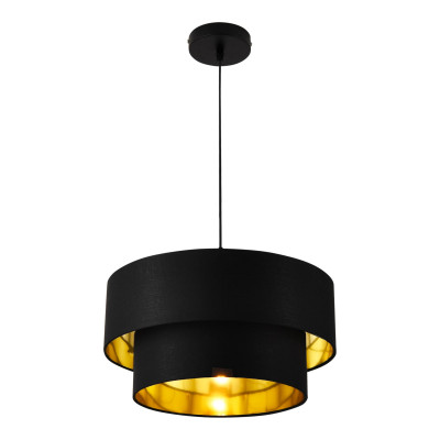 Lampe à suspendre moderne suspension 60 w en métal et textile diamètre 40 cm noir doré 03_0005264