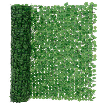 Clôture avec feuilles brise vue brise vente polyester plastique fil de fer 300 x 150 cm vert 03_0001444