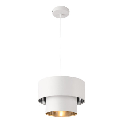 Lampe à suspendre moderne suspension douille 60 watts en métal et textile diamètre 30 cm blanc argenté 03_0005259