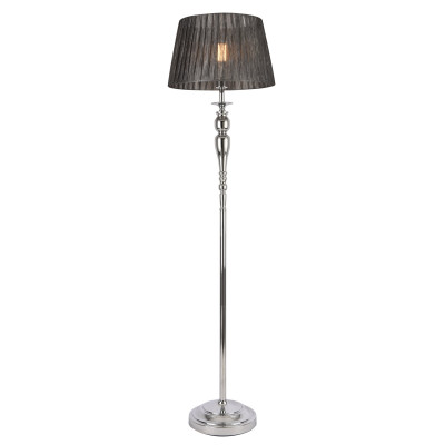 Lampadaire lampe sur pied métal et tissu chrome et gris 03_0002456
