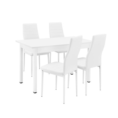 Table à manger de cuisine salle à manger 120 cm avec 4 chaises blanc rembourrées blanc 03_0003980