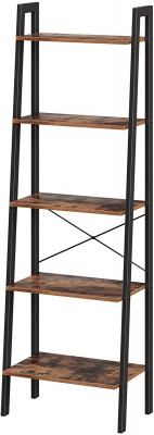 Étagère vintage en escalier bibliothèque à 5 niveaux rangement avec cadre métallique pour salon cuisine vintage noir 12_0000250