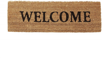 Paillasson long fibre de coco tapis de sol dessous caoutchouc antidérapant porte entrée jardin terrasse garage welcome 75 x 25 cm marron 13_0001875