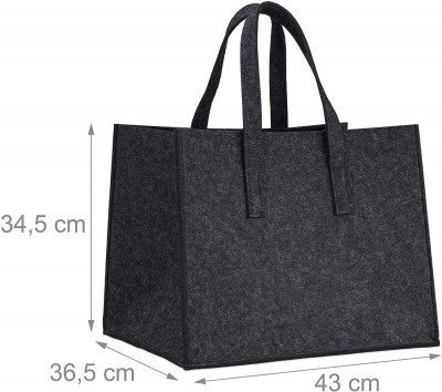 Panier sac à bûches de bois en feutre 2 poignées pliable porte revues 43 cm anthracite 13_0002412