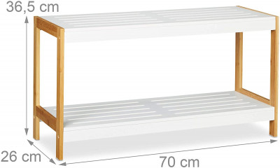 Étagère à chaussures avec espaces de rangement 2 étages bambou et MDF blanc 70 cm 13_0001024