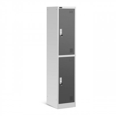 Armoire vestiaire 2 compartiments 2 étagères capacité 80 kg gris 14_0000474