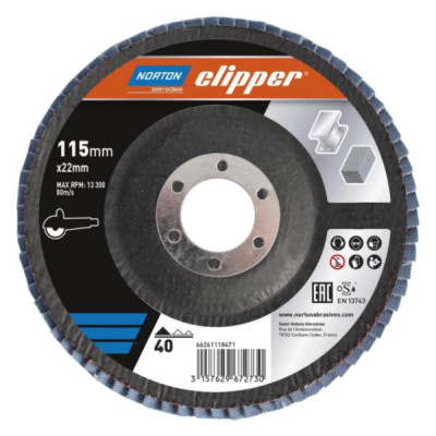 Disque ponçage lamelle grain 40 diamètre 115 mm NORTON-CLIPPER