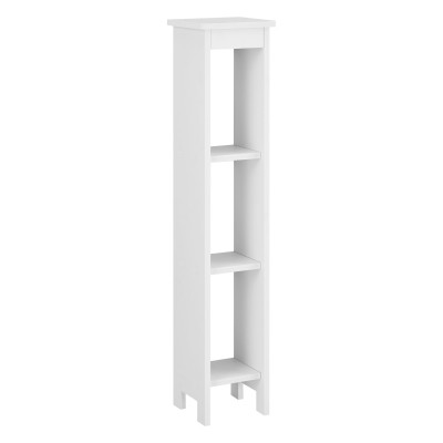 Meuble colonne pour salle de bain meuble de rangement avec 3 étagères de stockage ouverts bois composite 80 x 17 x 17 cm blanc 03_0005828