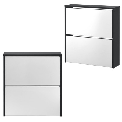 Étagère à chaussures design meuble de rangement 2 compartiments stockage pour 6 paires façade miroir panneaux de particules mélaminés 67 x 63 x 17 cm noir 03_0005164