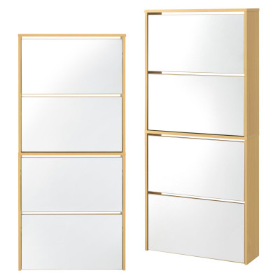 Étagère à chaussures design meuble de rangement 4 compartiments stockage pour 12 paires façade miroir panneaux de particules mélaminés 134 x 63 x 17 cm hêtre 03_0005168