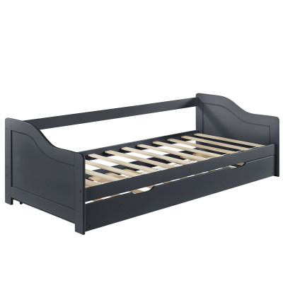 Canapé-lit convertible pour 2 personnes lit gigogne canapé divan lit d'appoint structure en pin sommier à lattes en contreplaqué gris foncé 205x190,5x66cm 03_0001318