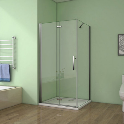 Porte de douche 185cm verre anticalcaire de 6mm avec une barre de fixation de 45cm