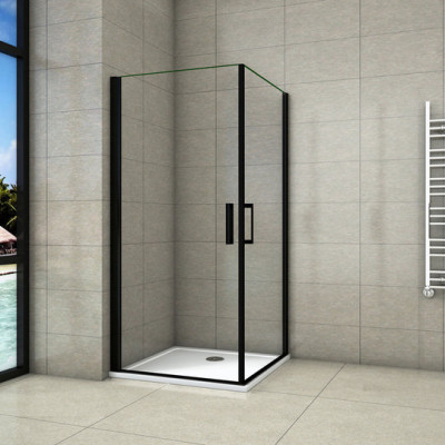 Porte de douche pivotante 100x80x200cm noir en 8mm verre anticalcaire
