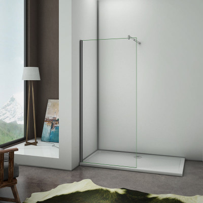 Paroi de douche 70x200cm   verre anticalcaire avec barre de fixation extensible cylindrique