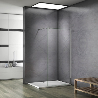 Paroi de douche 120x200cm verre anticalcaire 10mm avec barre de fixation 140cm