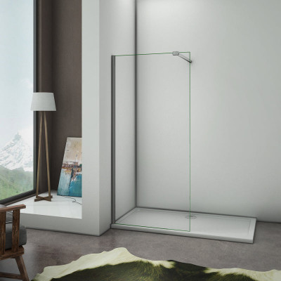 Paroi de douche 120 x 200cm paroi de fixation  en 10mm verre anticalcaire avec barre de fixation avec pince renforcé