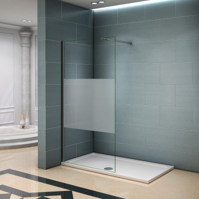 Paroi de douche 900x2000x8mm  bande centrale dépoli walk in paroi de fixation  avec barre de fixation extensible